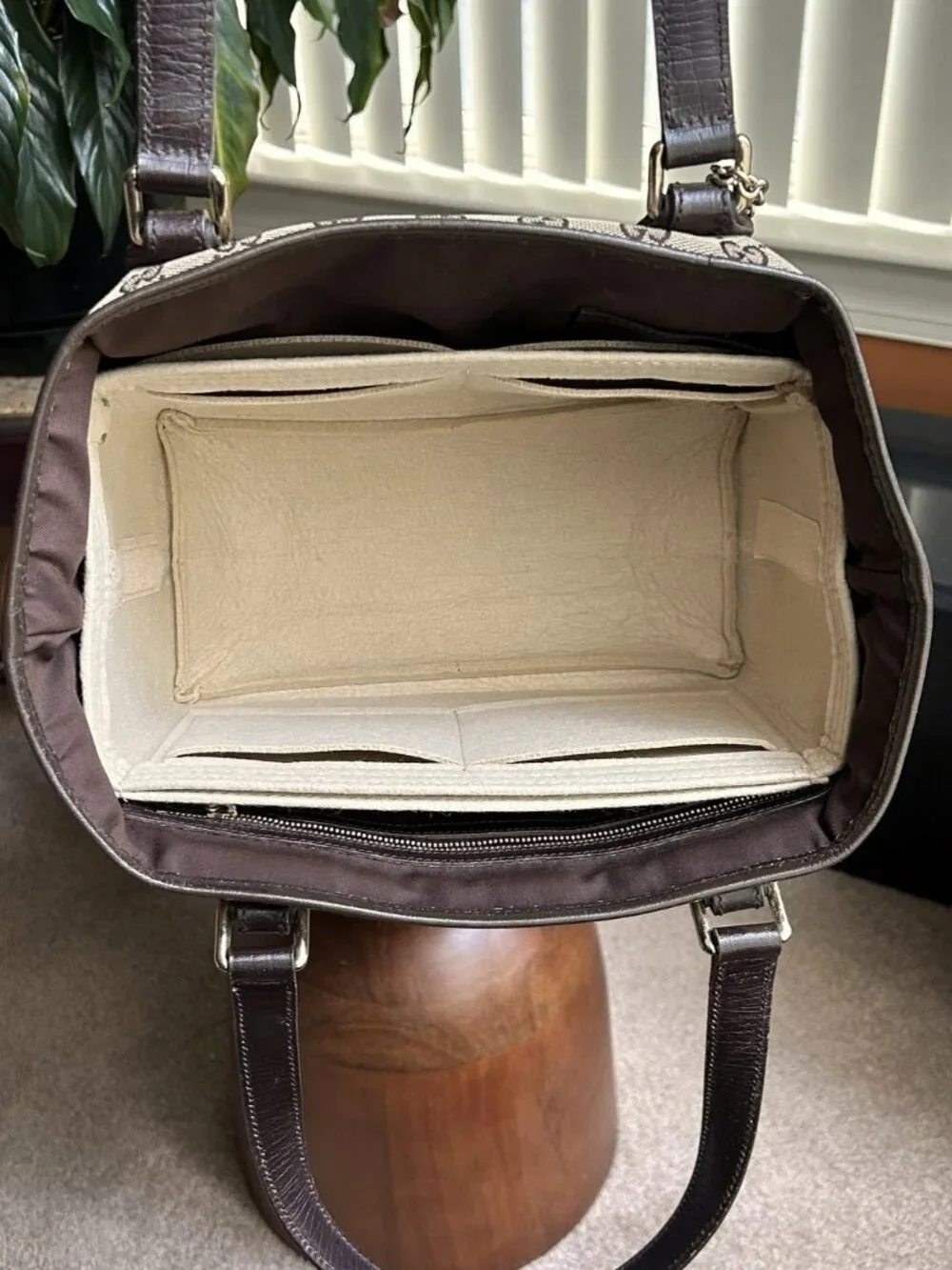 GUGGI GG Supreme Monogram Sherry Web Tote, Tan, Brown